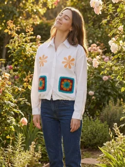 Floral Crochet Pocket Shirt