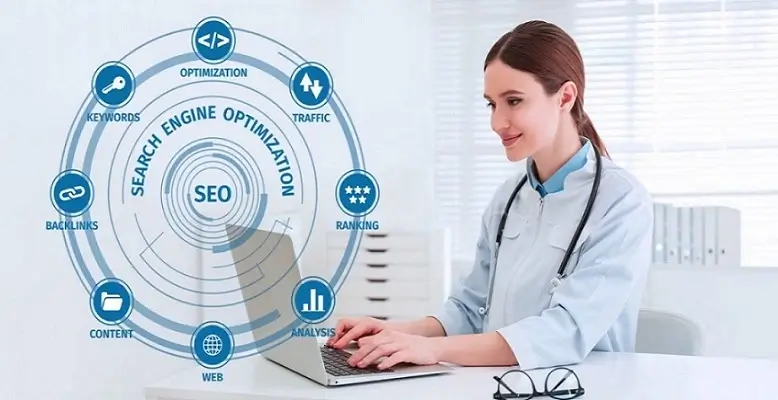 seo for healthcare: CGI image of SEO and doctor.